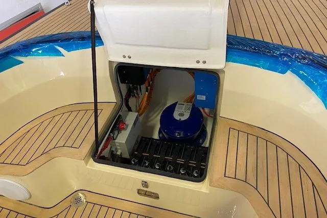  Yacht Photos Pics 2022 Leonardo Yachts Eagle 44 interior compartment with visible wiring and equipment.