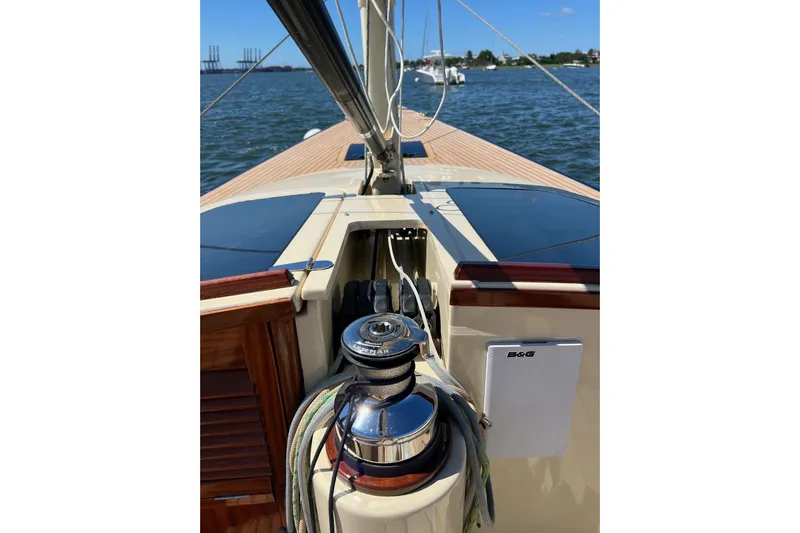  Yacht Photos Pics 2022 Leonardo Yachts Eagle 44 sailboat deck with winch and ropes on a sunny day.