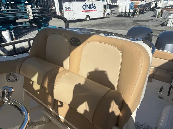  Yacht Photos Pics 2013 Scout 282 XSF boat seating area in sunlight.