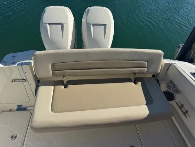 Yacht Photos Pics 2016 Boston Whaler 320 Vantage with dual outboard engines and seating.