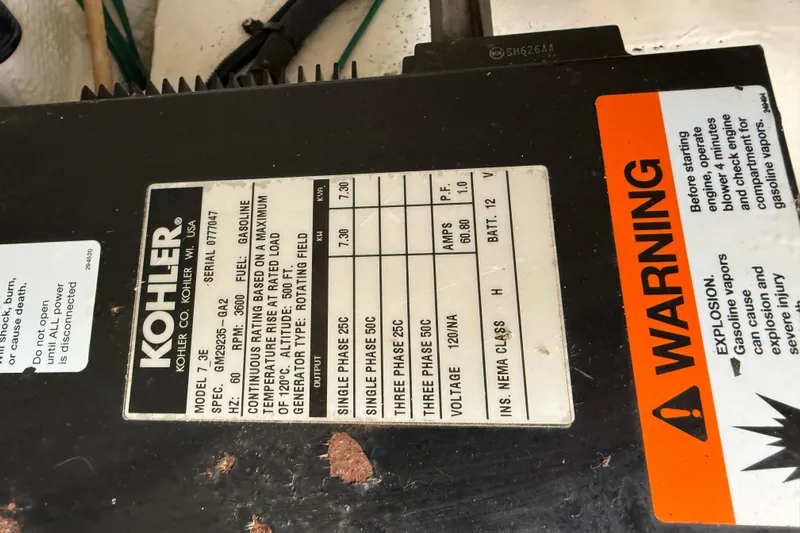  Yacht Photos Pics Kohler generator label with warning sign on a 2004 Cruisers Yachts 3672.