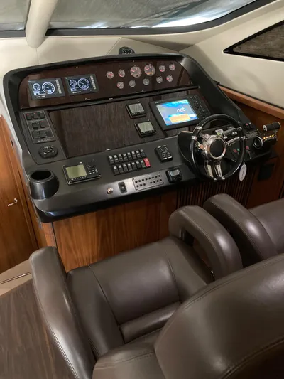 La Chaparrita Yacht Photos Pics 2011 Sunseeker Manhattan 70 yacht helm with advanced navigation controls.