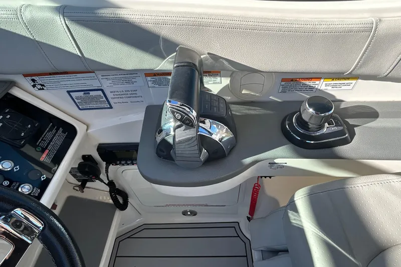  Yacht Photos Pics 2021 Sea Ray Sundancer 320 helm controls with joystick and throttle levers.