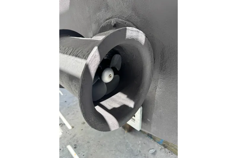 Regalo Yacht Photos Pics Close-up of a 2013 Cabo 44 Hardtop Express boat propeller.