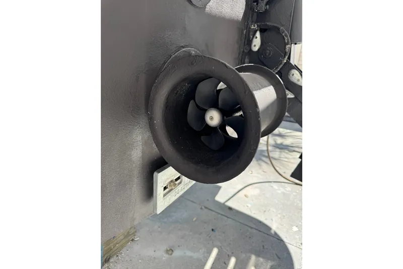 Regalo Yacht Photos Pics 2013 Cabo 44 Hardtop Express boat thruster detail in close-up view.