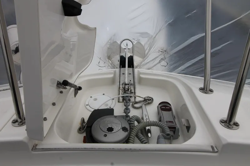  Yacht Photos Pics 2020 Sea Ray Sundancer 320 anchor system with winch and chain in compartment.