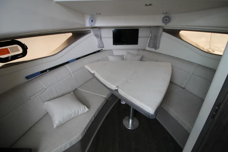  Yacht Photos Pics Interior of 2020 Sea Ray Sundancer 320 with cozy seating and table.