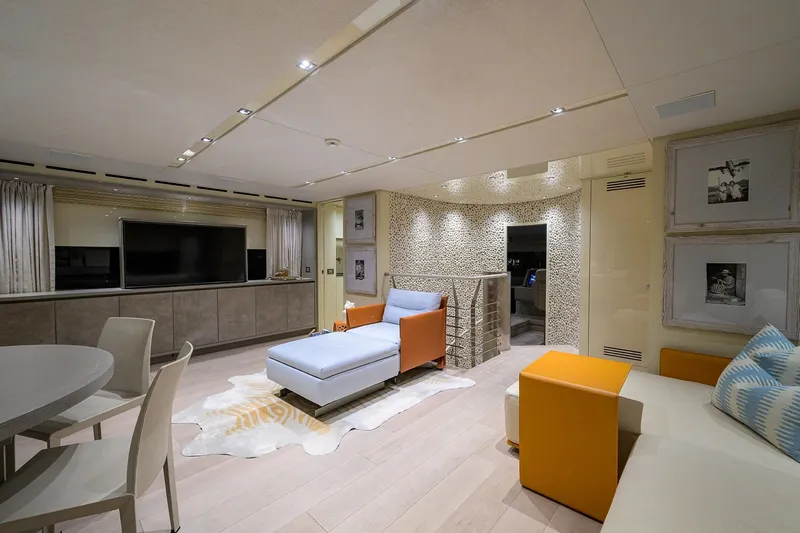 Phoenix Yacht Photos Pics Luxurious interior of 2019 Sanlorenzo SD112 yacht, featuring modern decor and comfortable seating.