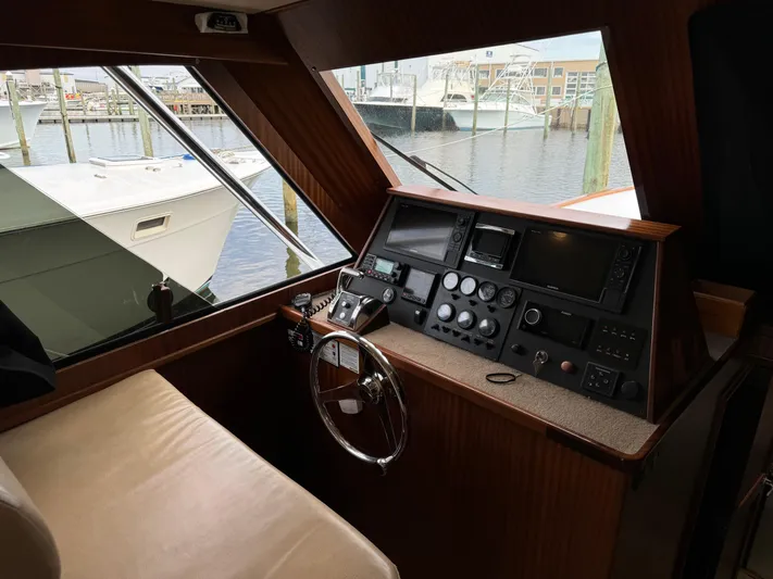 Thunder Yacht Photos Pics Interior of 1962 Custom Carolina 36 Warren O'Neal boat, featuring a classic helm station.