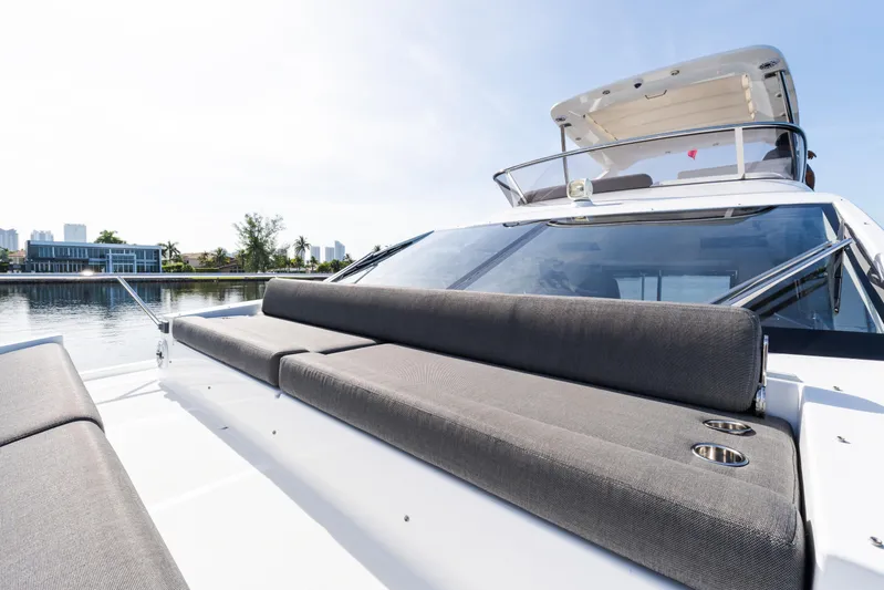 Andromeda Yacht Photos Pics 2023 Azimut Fly 50 yacht with sleek design and comfortable seating on deck.