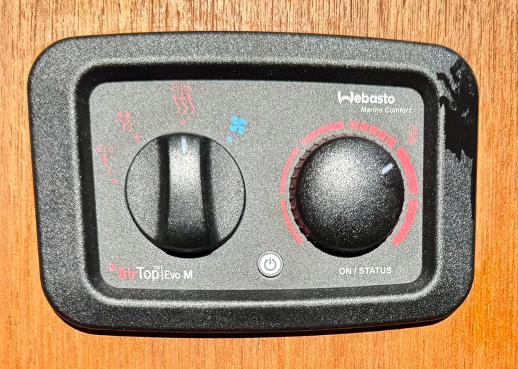 Lone Ranger Yacht Photos Pics Control panel of a 2017 Ranger Tugs Sedan, featuring Webasto marine comfort system.