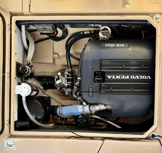Lone Ranger Yacht Photos Pics Engine compartment of a 2017 Ranger Tugs Sedan with Volvo Penta D3-150 engine.