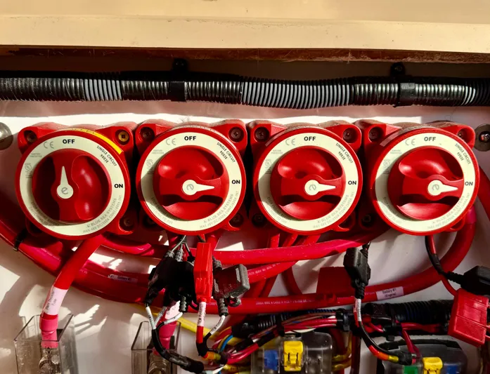 Lone Ranger Yacht Photos Pics Red electrical switches on a 2017 Ranger Tugs Sedan boat.