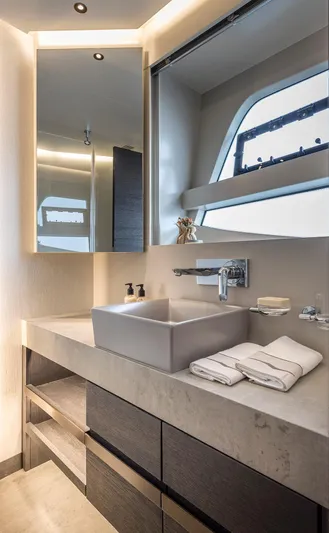 Numarine 26xp-29 Yacht Photos Pics Luxurious bathroom in 2025 Numarine 26XP Hull #29 yacht, featuring modern sink and elegant design.