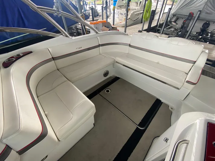  Yacht Photos Pics 2012 Formula 350 SS FX6 boat interior with white leather seating.