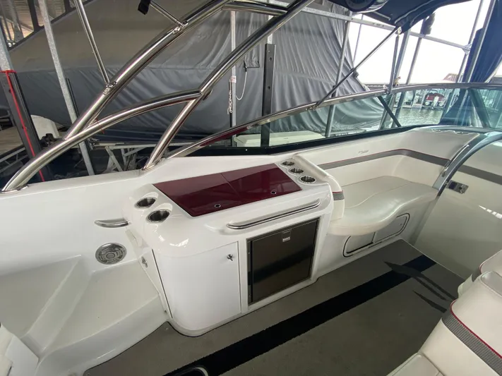  Yacht Photos Pics 2012 Formula 350 SS FX6 boat interior with sleek dashboard and seating.