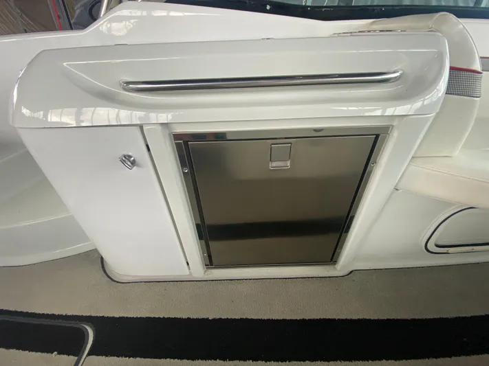  Yacht Photos Pics 2012 Formula 350 SS FX6 boat interior with sleek cabinetry and stainless steel accents.