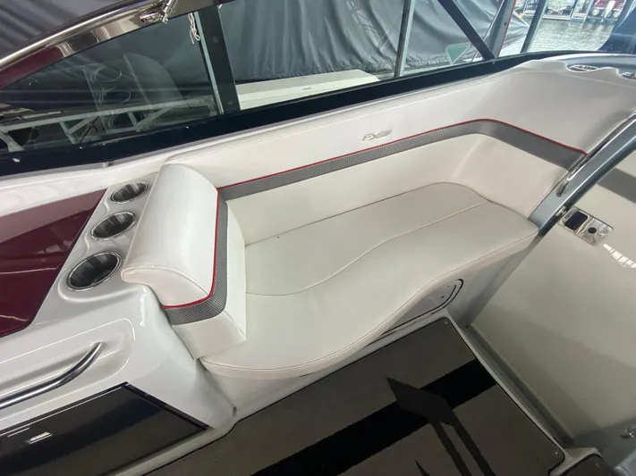  Yacht Photos Pics 2012 Formula 350 SS FX6 boat interior with white seating and cup holders.