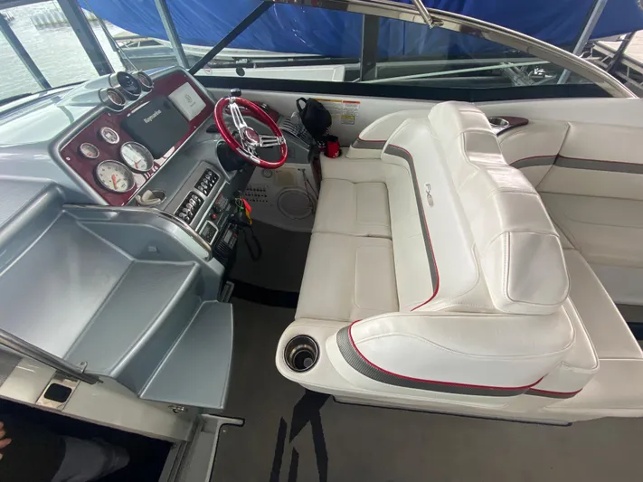  Yacht Photos Pics 2012 Formula 350 SS FX6 boat interior with white seating and red accents.