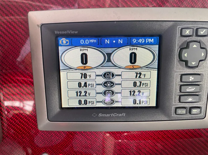  Yacht Photos Pics SmartCraft VesselView display on 2012 Formula 350 SS FX6 dashboard showing engine metrics.