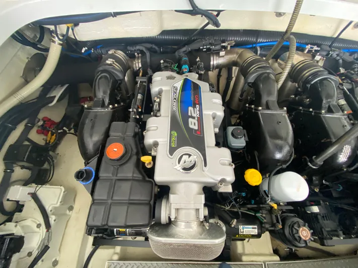  Yacht Photos Pics 2012 Formula 350 SS FX6 engine compartment with 8.2L Mercury engine.