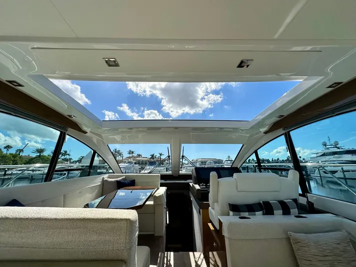  Yacht Photos Pics Luxurious interior of 2020 Cruisers Yachts 50 Cantius with panoramic windows and plush seating.