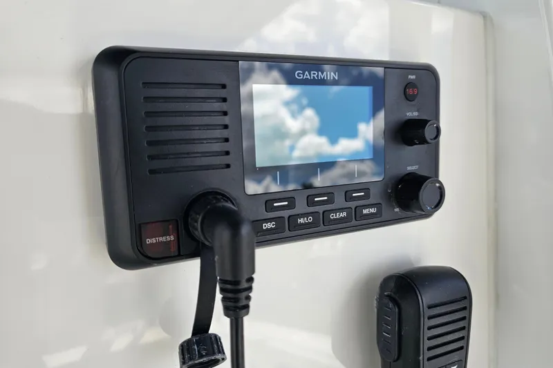  Yacht Photos Pics Garmin marine radio on 2018 Tidewater 320 CC Adventure boat dashboard.