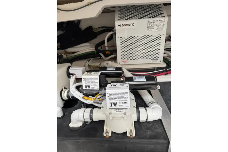  Yacht Photos Pics Engine compartment of 2025 Tiara Yachts 43 LE with Dometic equipment and wiring.