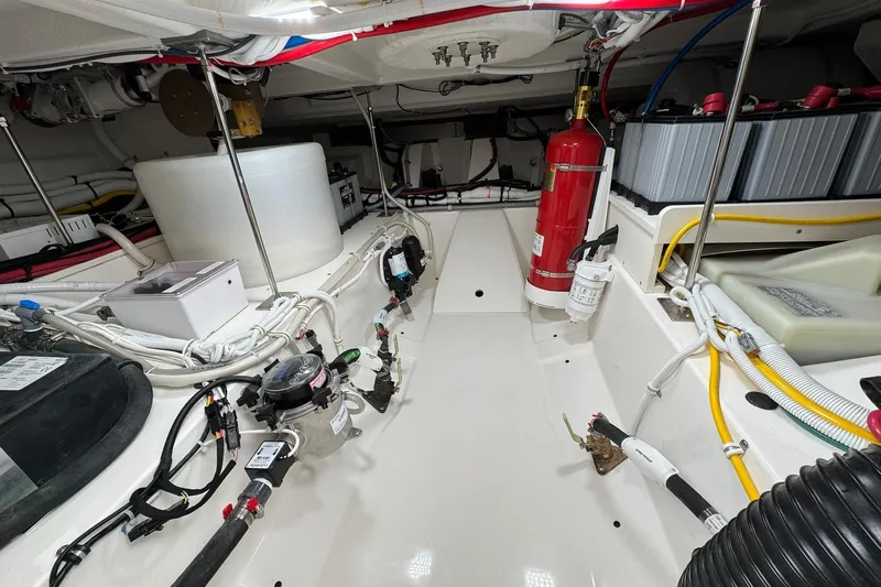  Yacht Photos Pics Engine room of 2025 Tiara Yachts 43 LE, showcasing equipment and wiring.