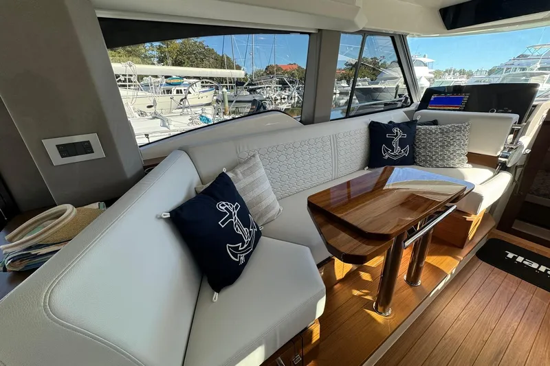  Yacht Photos Pics Interior of 2025 Tiara Yachts 43 LE with elegant seating and nautical decor.