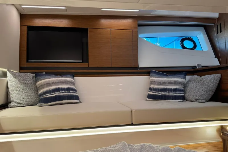  Yacht Photos Pics Luxurious interior of 2025 Tiara Yachts 43 LE with elegant seating and modern design.