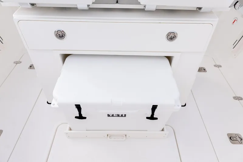  Yacht Photos Pics Manufacturer Provided Image: 2025 Pursuit S 248 Sport boat with integrated storage and cooler.