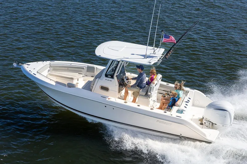  Yacht Photos Pics Manufacturer Provided Image: 2025 Pursuit S 248 Sport boat cruising on open water with passengers.