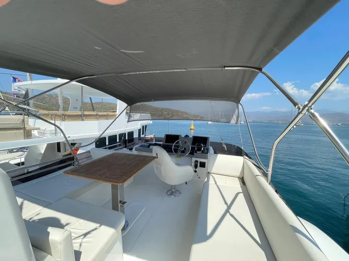  Yacht Photos Pics 2024 Beneteau Swift Trawler 41 Flybridge, spacious deck with seating and helm, ocean view.