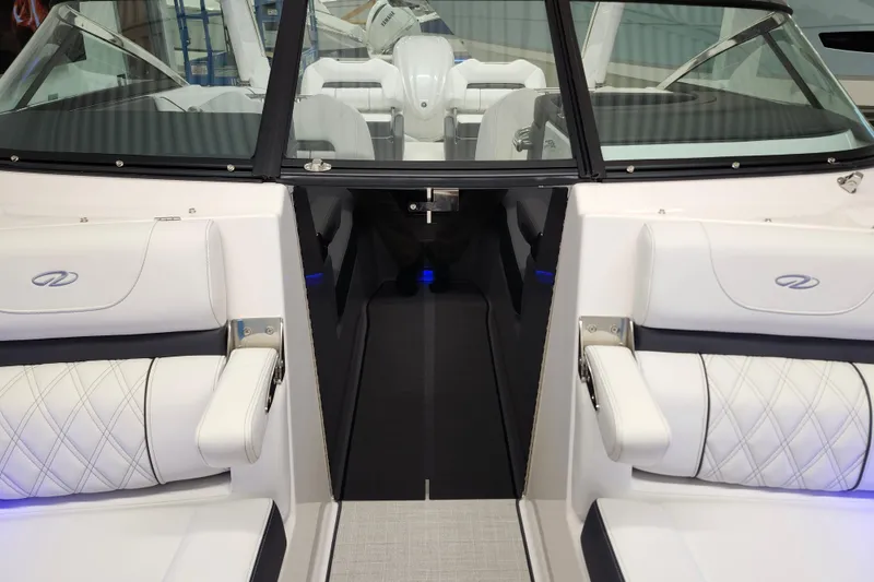  Yacht Photos Pics 2025 Regal LX4 boat interior with white seating and modern design.