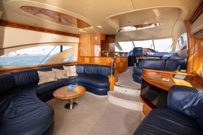  Yacht Photos Pics Luxurious interior of a 2007 Azimut 62 yacht with elegant seating and wood finishes.