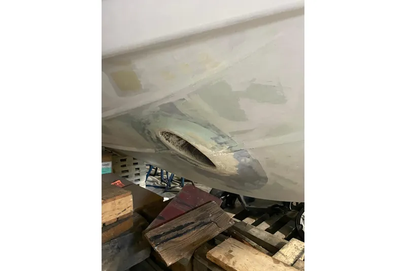  Yacht Photos Pics 1983 Viking Boats Sportfish 46 Sedan Bridge hull repair in progress.