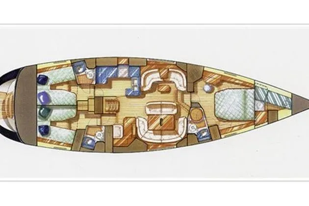 Yacht Photos Pics 2004 Jeanneau Sun Odyssey 54 DS interior layout, showcasing spacious cabins and living areas.