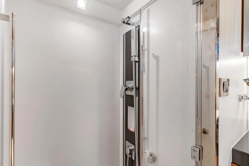  Yacht Photos Pics Modern shower area in 2017 Prestige 500 yacht bathroom.