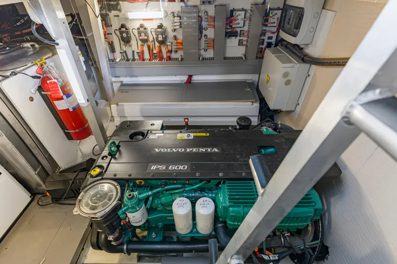  Yacht Photos Pics Engine room of 2017 Prestige 500 yacht featuring Volvo Penta IPS 600 engine.