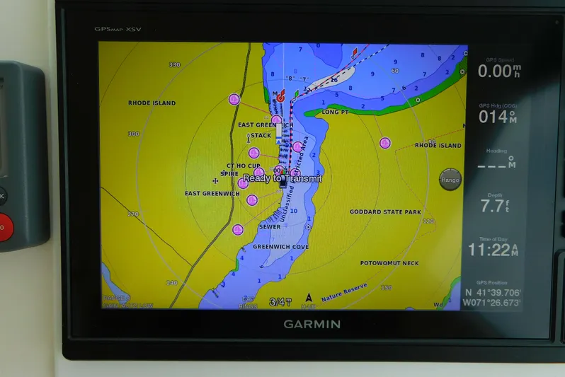  Yacht Photos Pics Garmin GPS display on 2006 Tiara Yachts 3600 Sovran, showing nautical chart and navigation data.