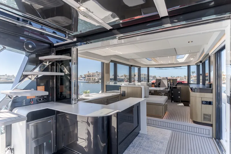 Saigon Yacht Photos Pics Luxurious interior of 2023 OKEAN 52 Fly yacht with modern design and spacious layout.