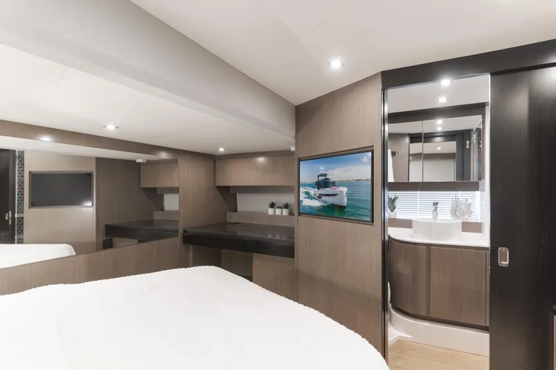 Saigon Yacht Photos Pics Luxurious interior of 2023 OKEAN 52 Fly yacht with modern design and elegant furnishings.