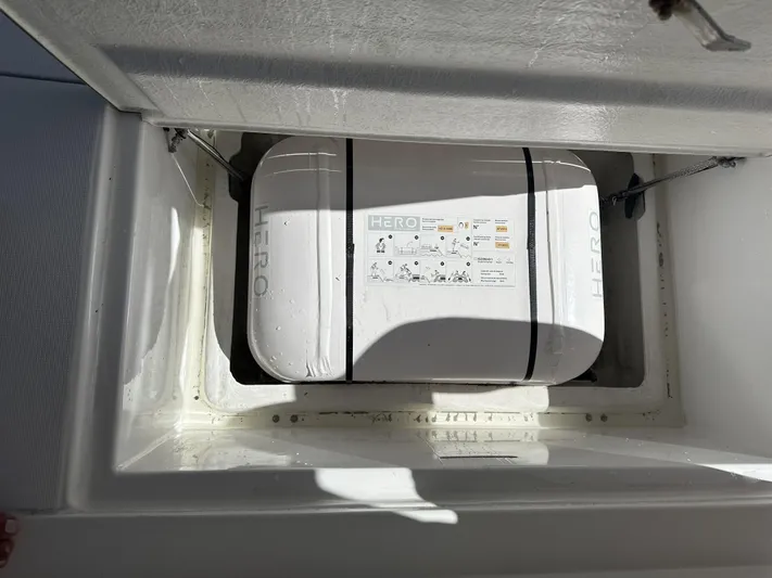 Encore Yacht Photos Pics Liferaft storage compartment on a 2020 Bali 4.1 yacht.