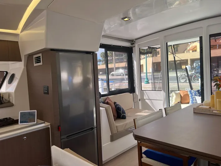 Encore Yacht Photos Pics Interior of 2020 Bali 4.1 catamaran with modern kitchen and seating area.