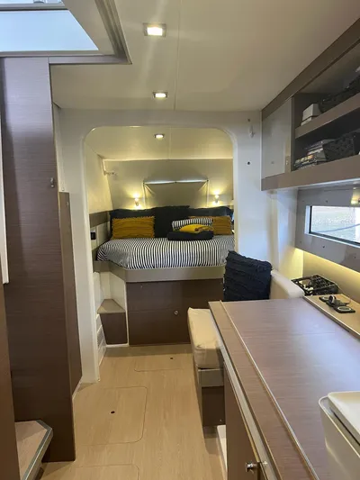 Encore Yacht Photos Pics Interior of 2020 Bali 4.1 catamaran with cozy bedroom and modern kitchen.