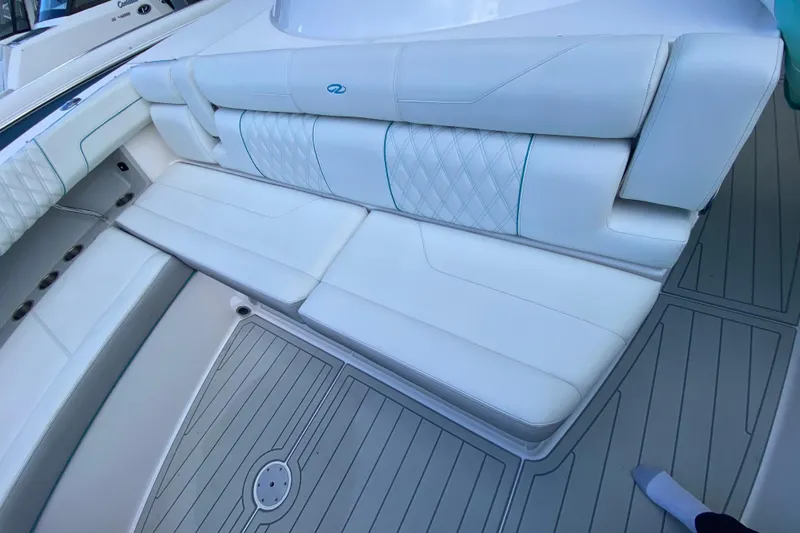  Yacht Photos Pics Luxurious white seating on 2021 Regal 38 SAV boat deck.