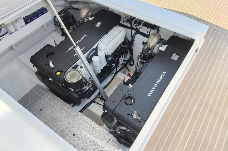  Yacht Photos Pics Engine compartment of 2024 VanDutch 40 yacht with Volvo Penta engines.
