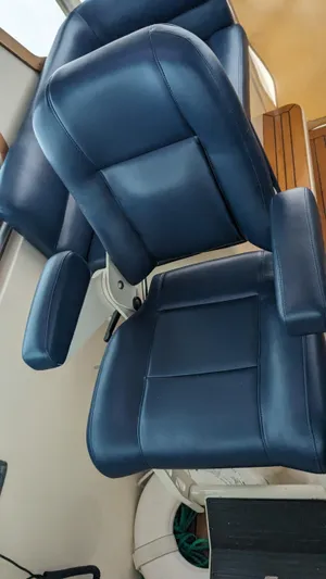 Sea Ranger Yacht Photos Pics Blue leather seats in a 2008 Sabre 34 Express boat.