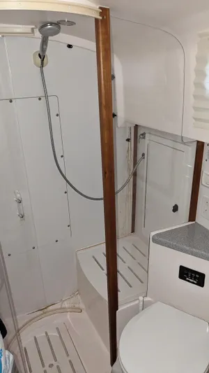 Sea Ranger Yacht Photos Pics 2008 Sabre 34 Express boat bathroom with shower and toilet